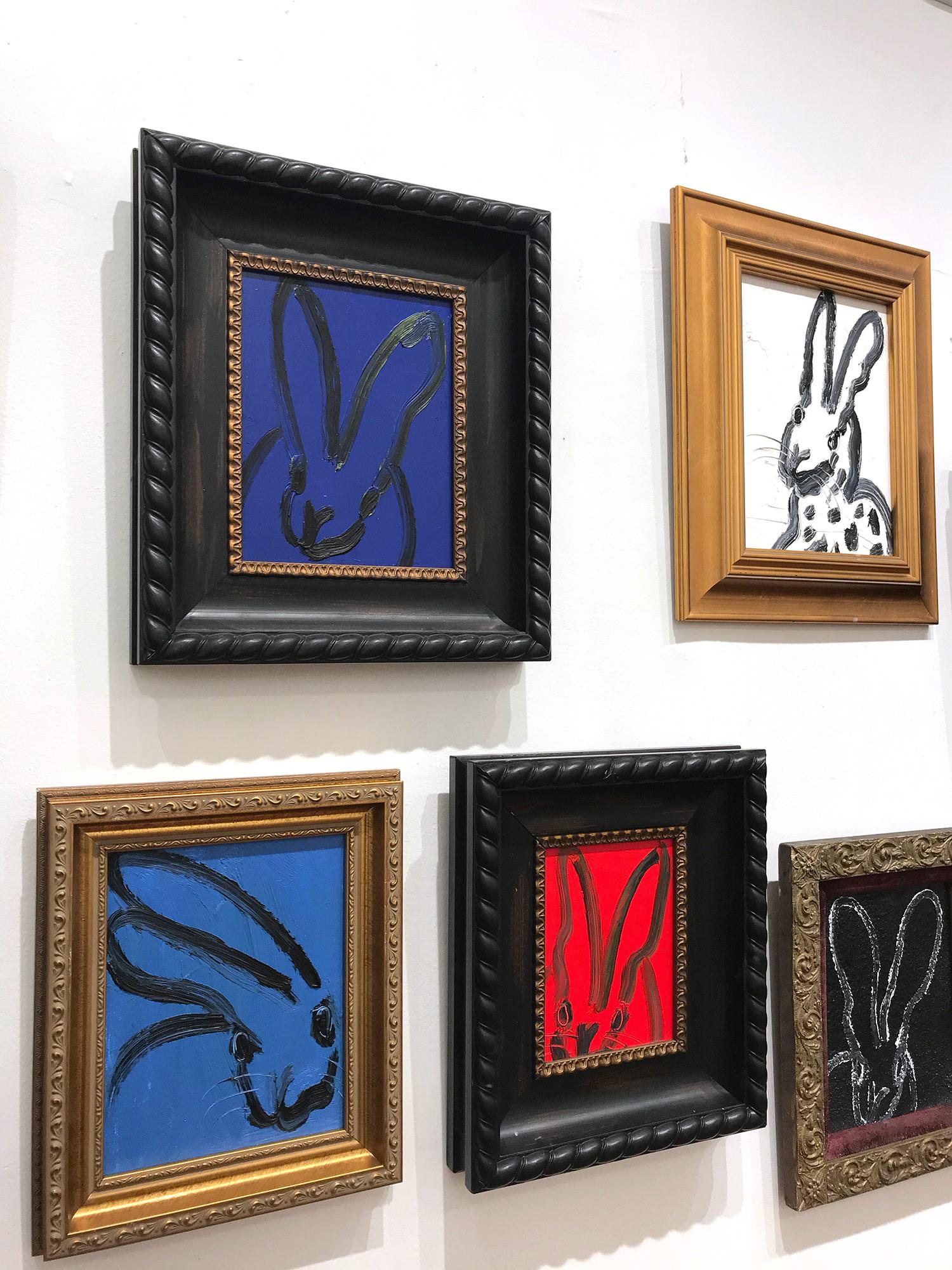 Untitled (Black Outlined Bunny on Midnight Blue Background) Oil on Wood Panel 10