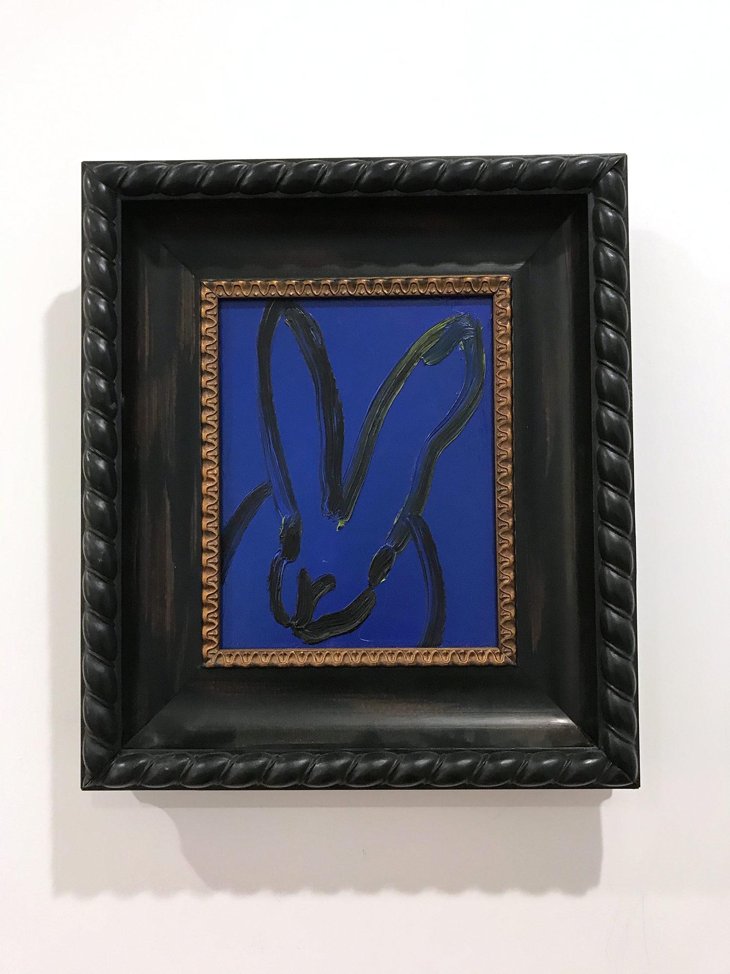 Untitled (Black Outlined Bunny on Midnight Blue Background) Oil on Wood Panel 2