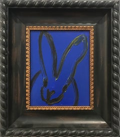 Untitled (Black Outlined Bunny on Midnight Blue Background) Oil on Wood Panel