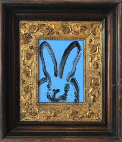 Untitled (Black Outlined Bunny on Royal Blue Background)