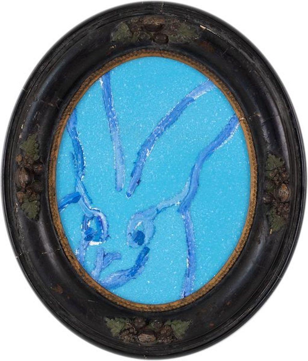Hunt Slonem Animal Painting - Untitled (Blue Bunny Oval)