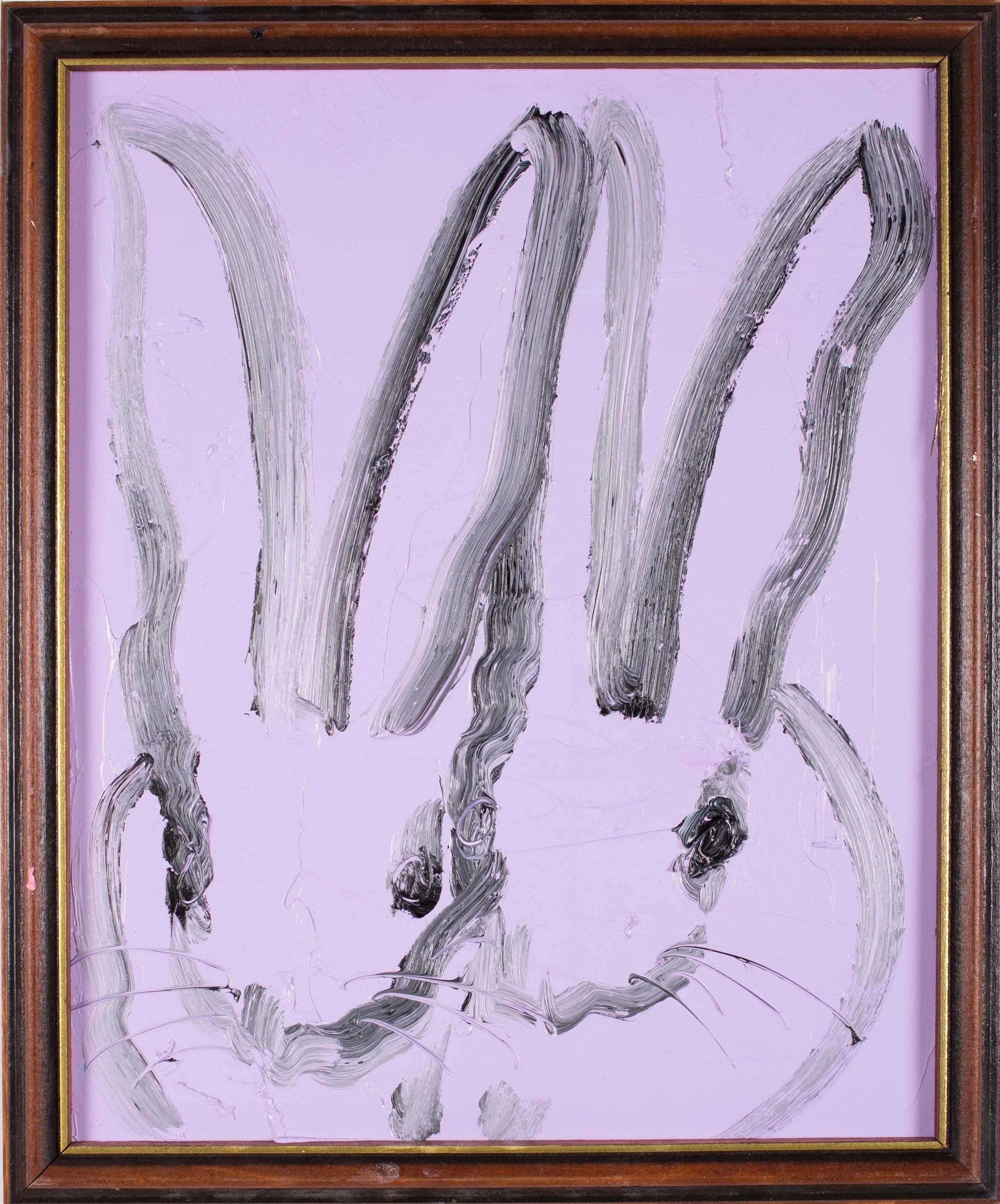 Hunt Slonem Untitled Purple Double Bunny - Black gestured bunny on lavender purple background with wood frame included.

Framed Dimensions: 15.5" x 13"

Hunt Slonem is a well-renowned American artist is known for his neo-expressionist paintings of