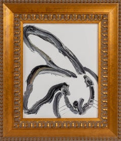 Whitneu- black and white gestural rabbit oil painting
