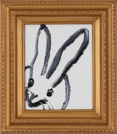 Untitled  Bunny -black and white gestural rabbit oil painting