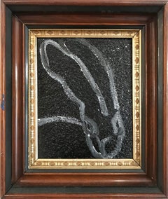 "Marnie" (Bunny on Black Diamond Dust) Oil Mixed Media Painting on Wood Panel