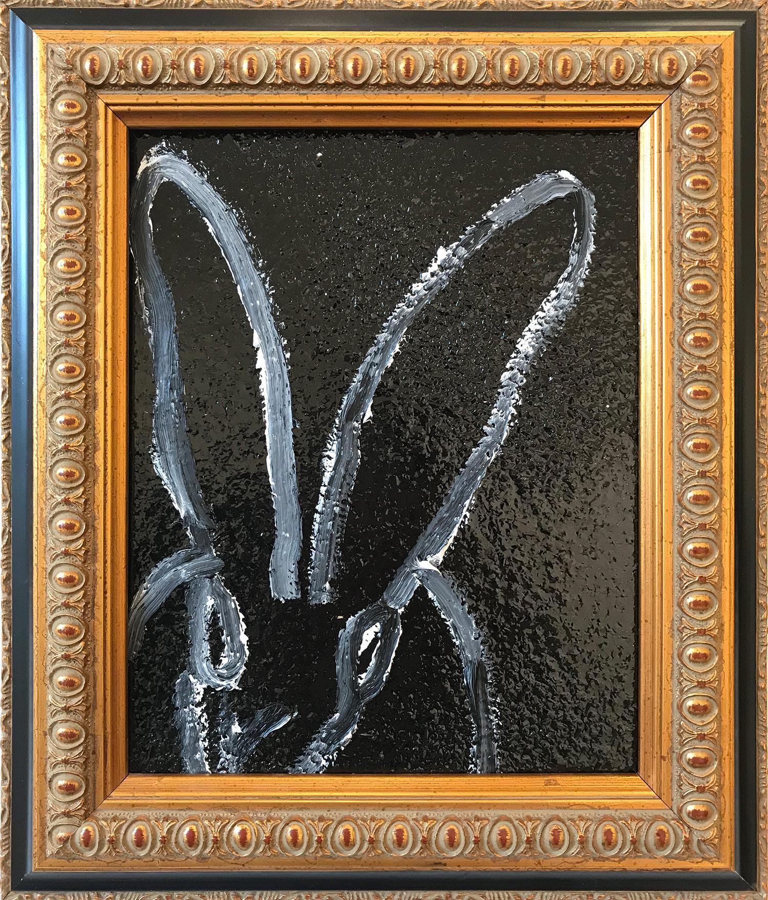 Hunt Slonem Abstract Painting - "Untitled (Bunny on Black Diamond Dust)" Oil Painting on Wood Panel