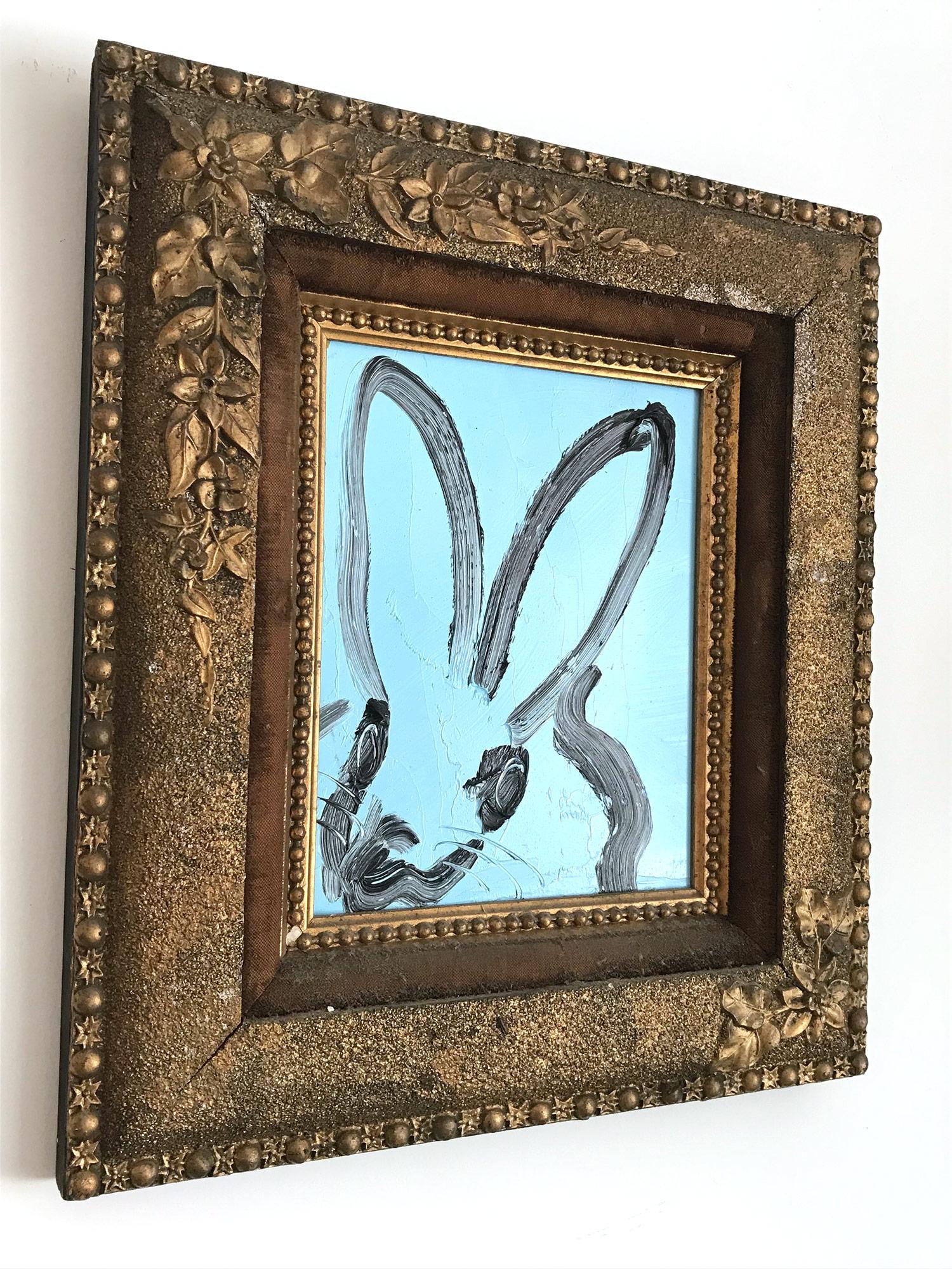 Untitled (Bunny on Cadet Blue) - Contemporary Painting by Hunt Slonem