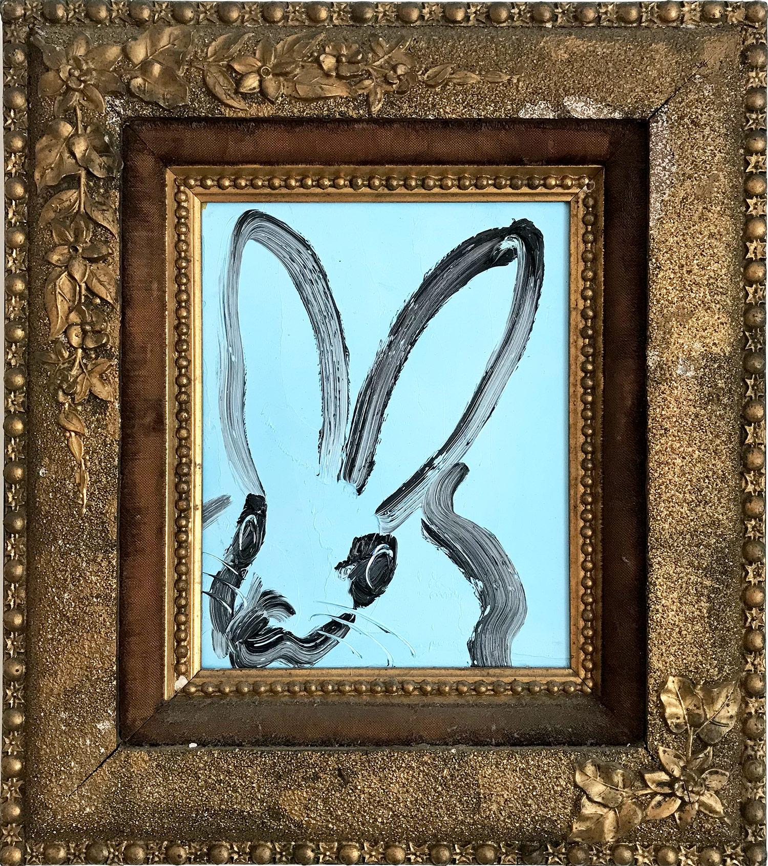Hunt Slonem Animal Painting - Untitled (Bunny on Cadet Blue)