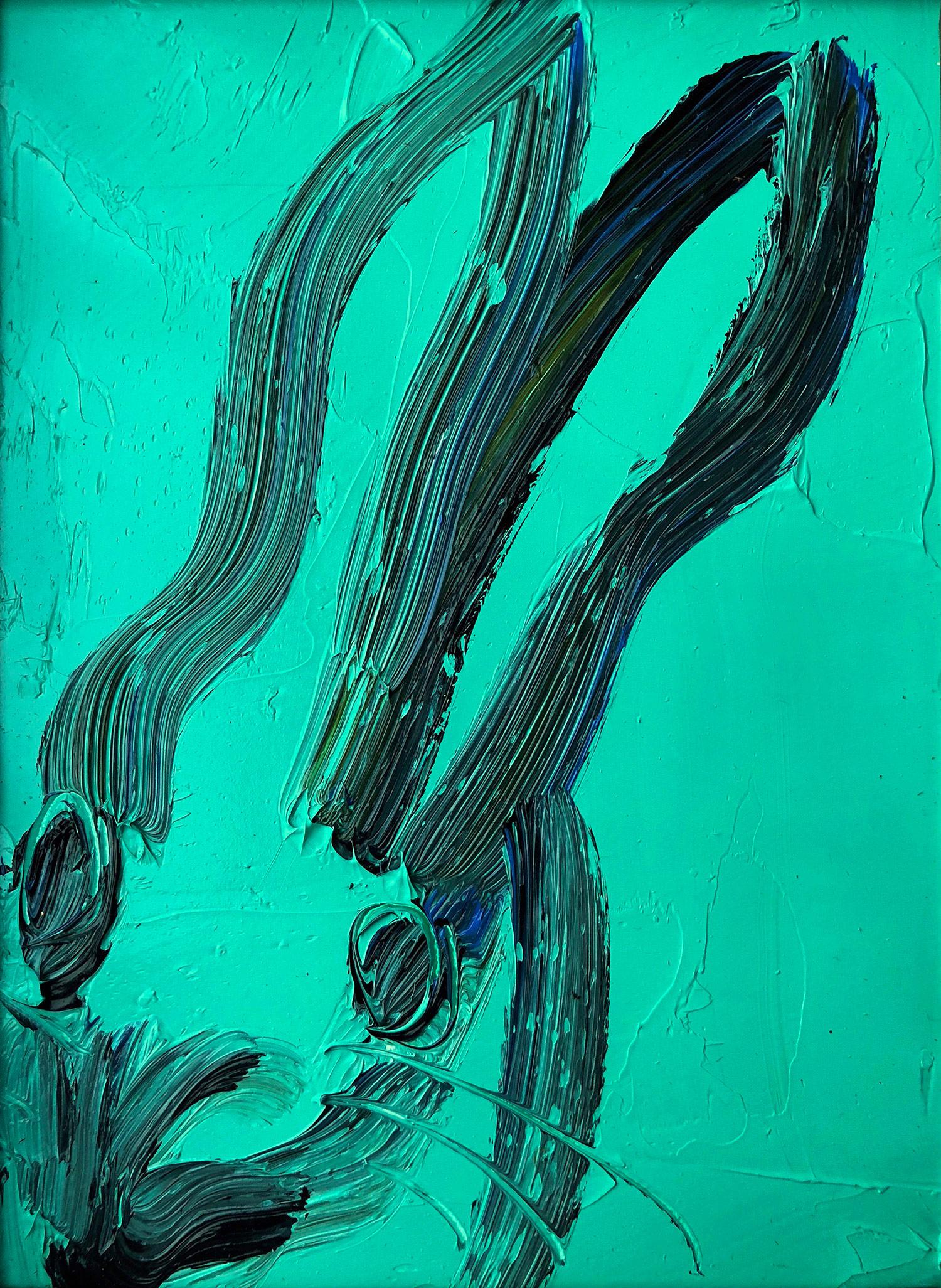Untitled (Bunny on Cadet Turquoise) - Painting by Hunt Slonem