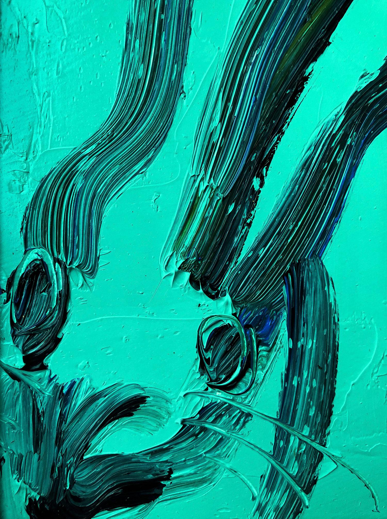 Untitled (Bunny on Cadet Turquoise) - Contemporary Painting by Hunt Slonem