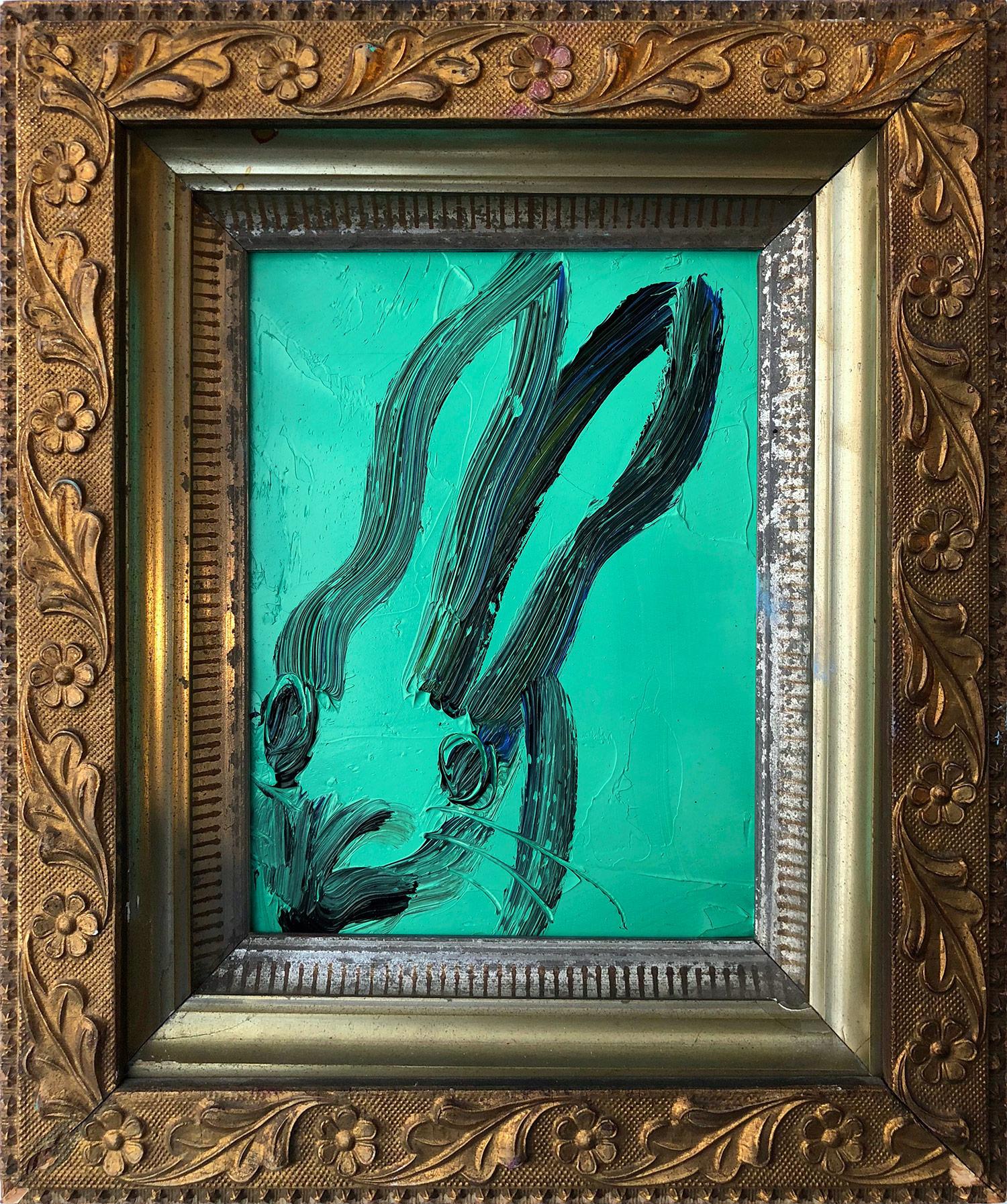 Hunt Slonem Animal Painting - Untitled (Bunny on Cadet Turquoise)