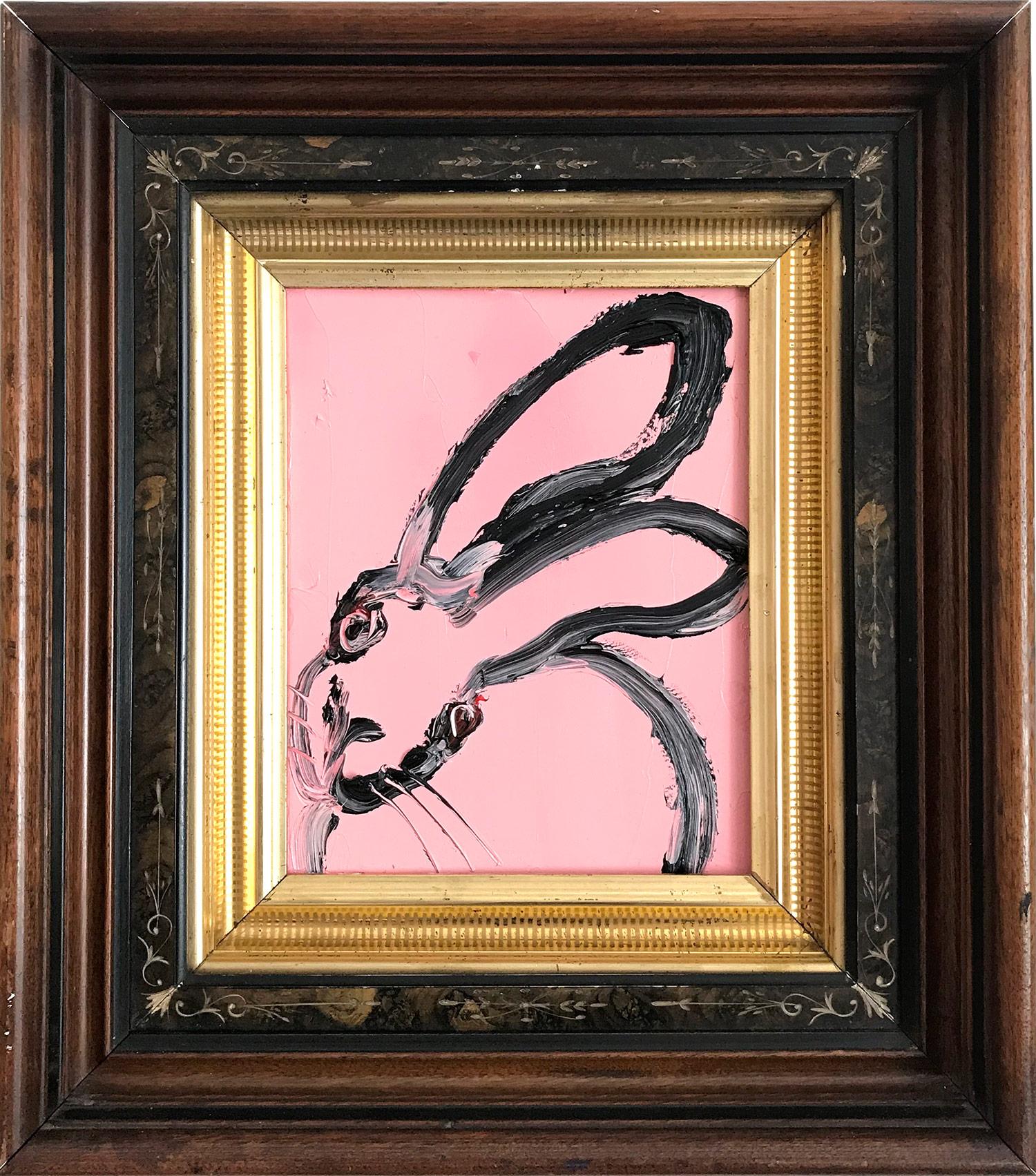 Hunt Slonem Animal Painting - Untitled (Bunny on Flamingo Pink)