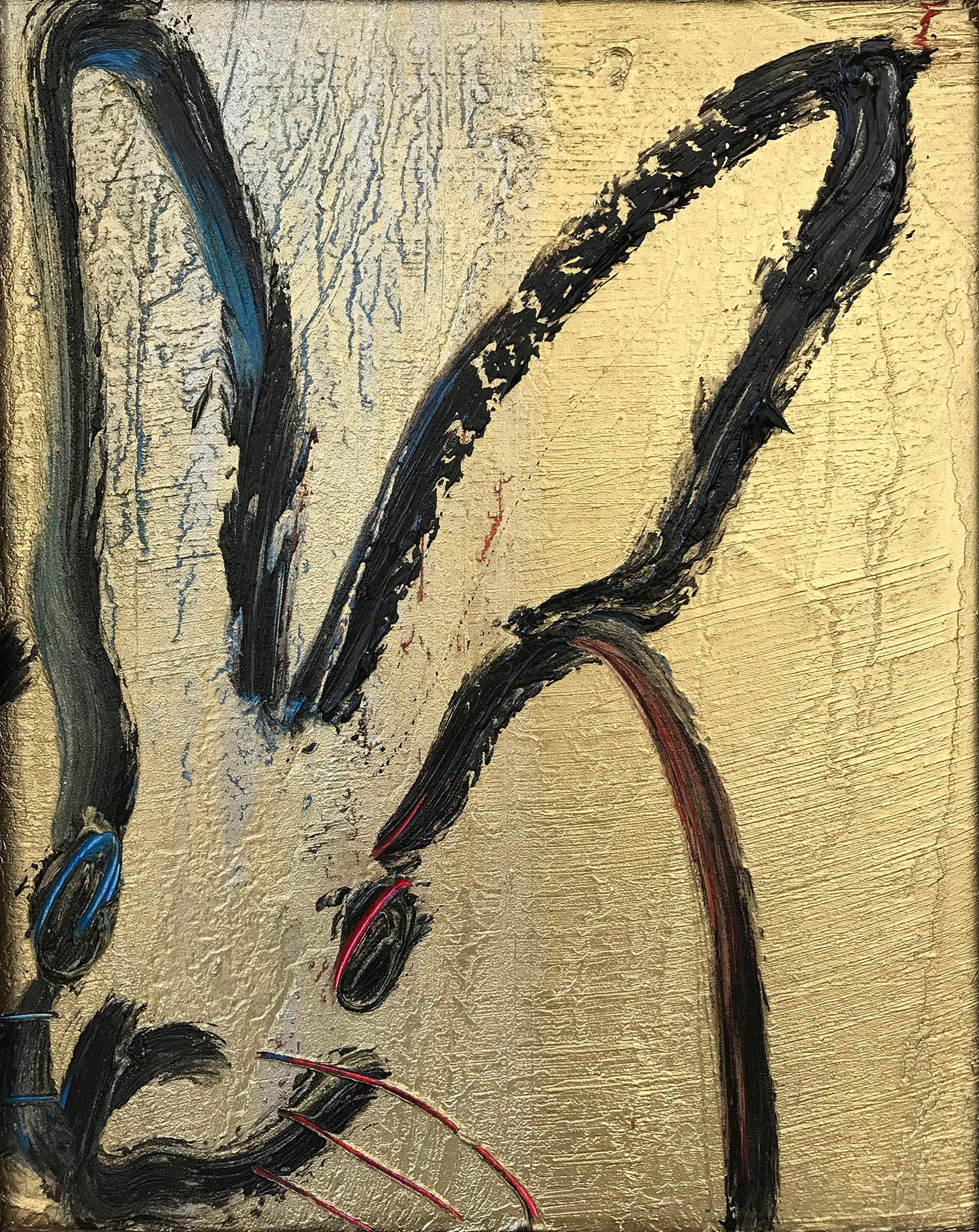 Untitled (Bunny on Gold, Silver) - Painting by Hunt Slonem