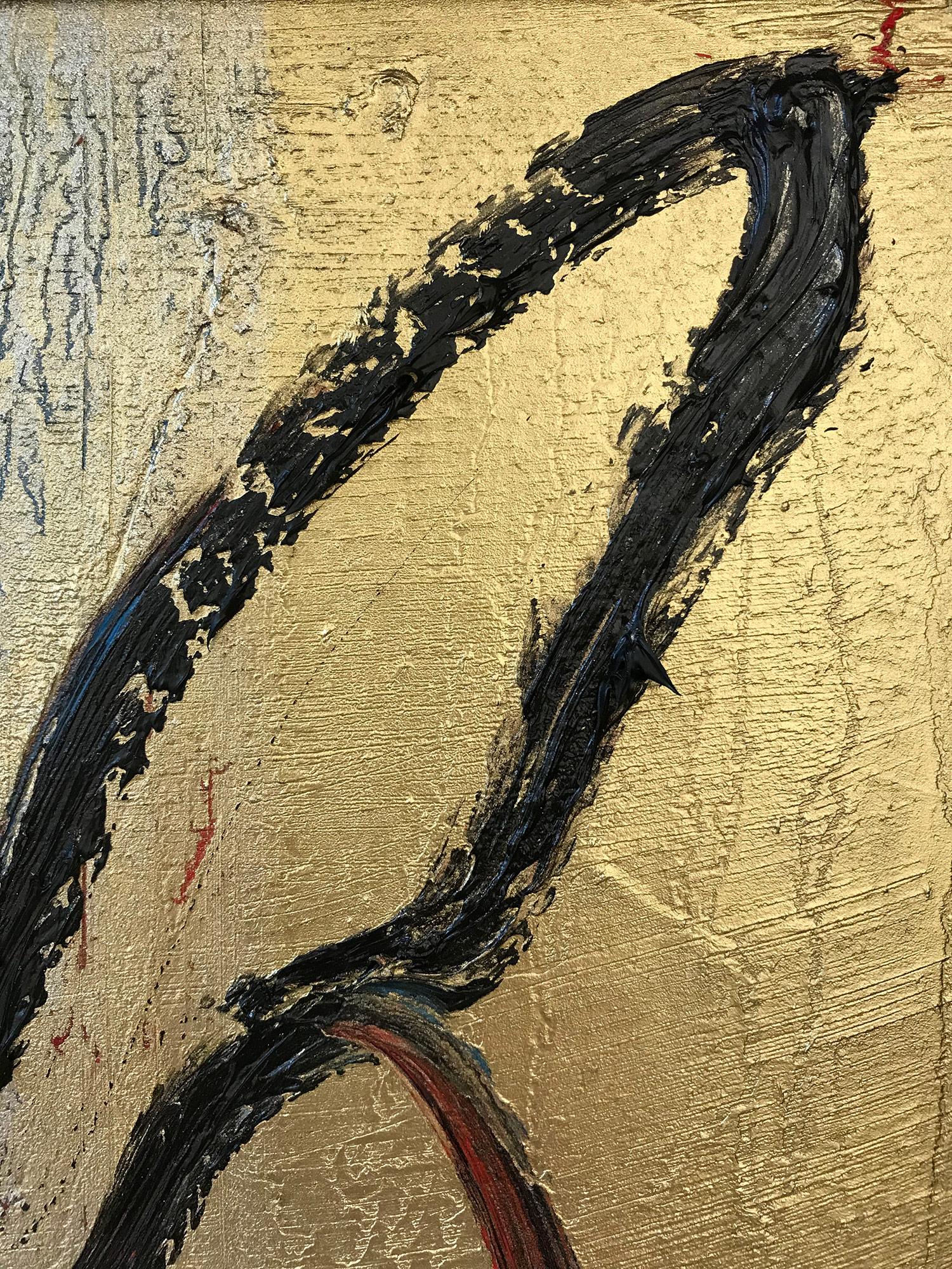 Untitled (Bunny on Gold, Silver) - Contemporary Painting by Hunt Slonem