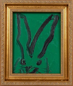 "Untitled" (Bunny on Green Background) Oil Painting on Wood Panel