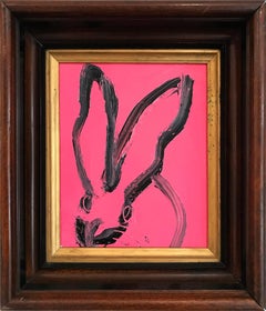 "Untitled (Bunny on Hot Pink)" Oil Painting on Wood Panel