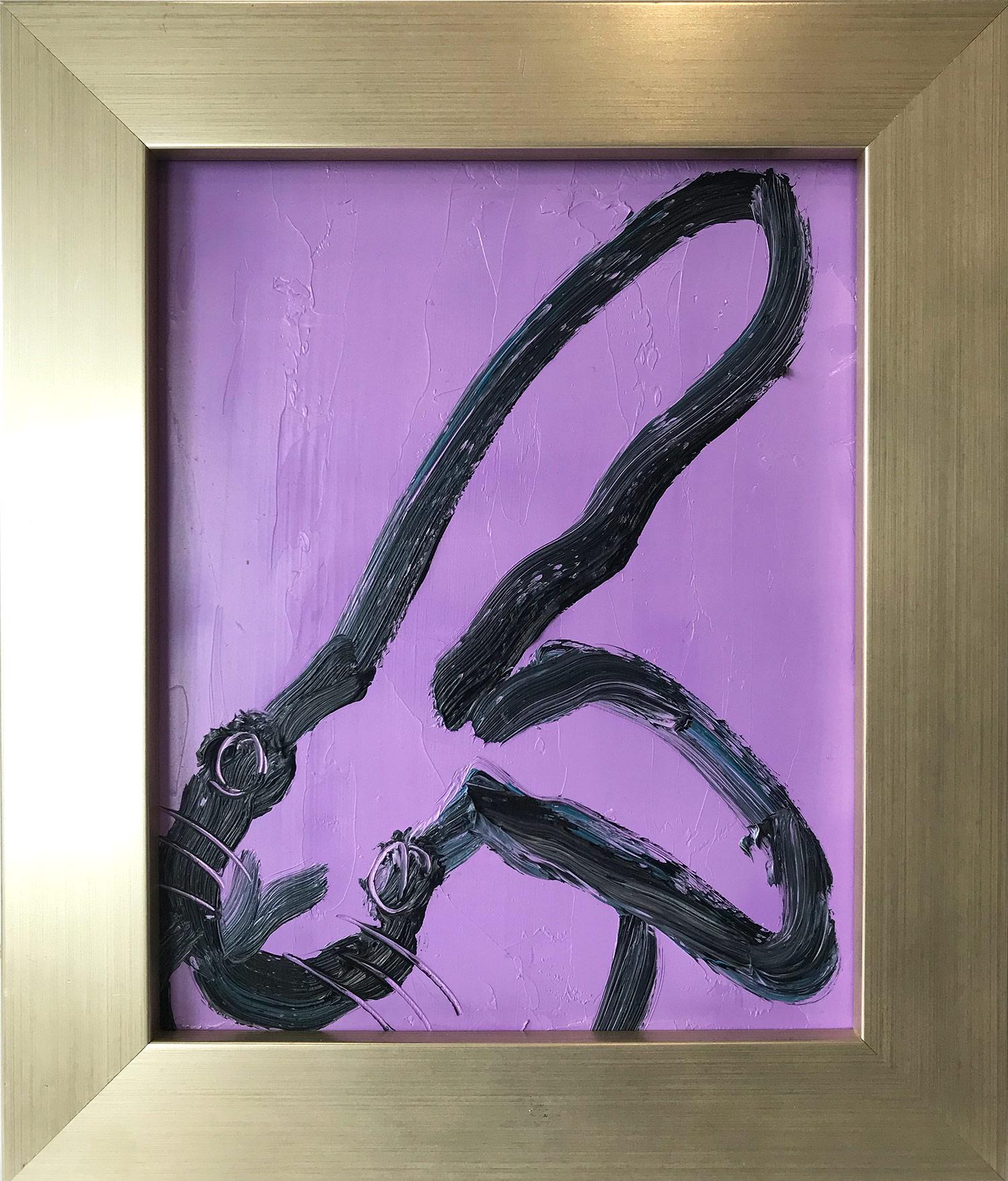 Hunt Slonem Abstract Painting - "Untitled" (Bunny on Lavender Purple Background) Oil Painting on Wood Panel
