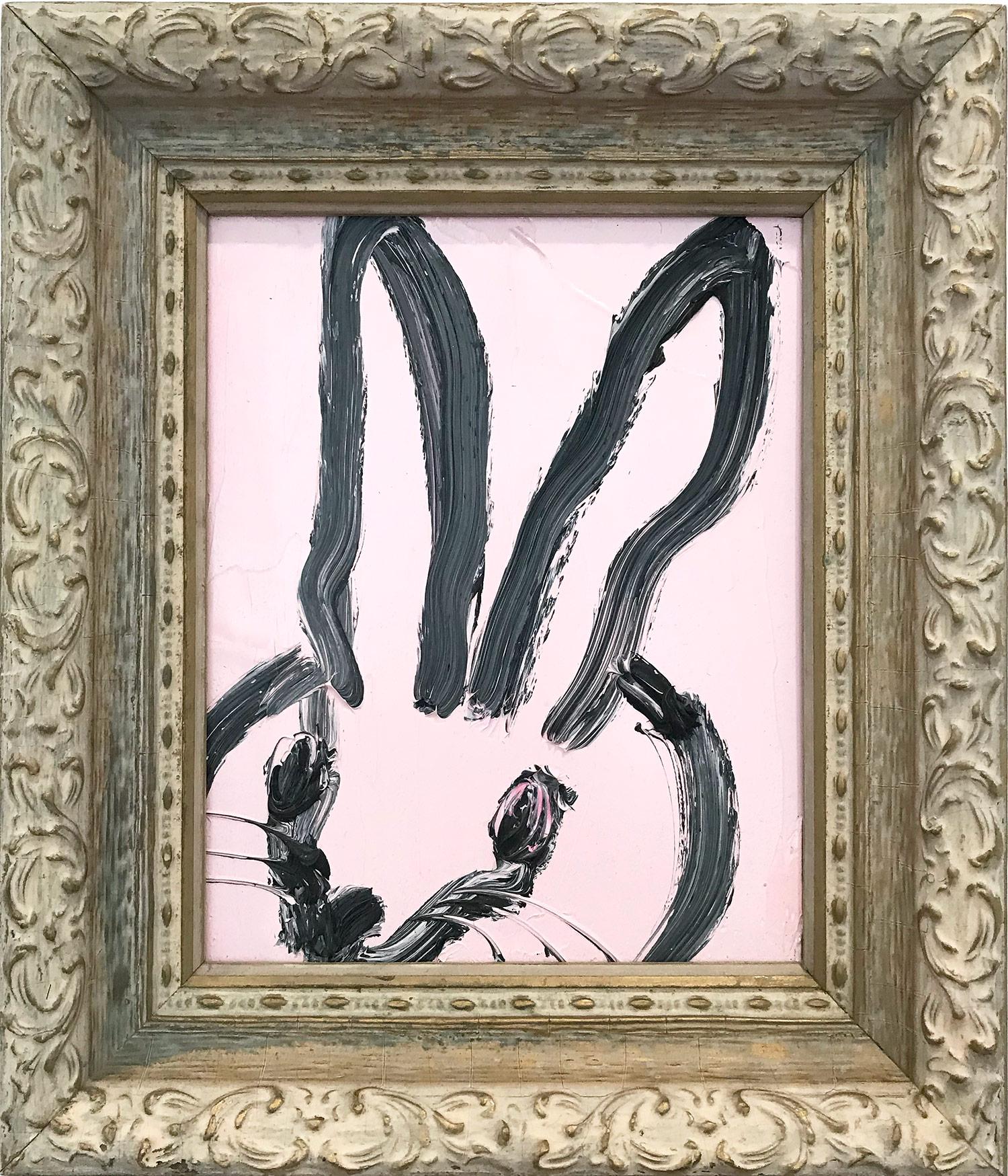 Hunt Slonem Animal Painting - "Untitled" (Bunny on Light Lavender Background) Oil Painting on Wood Panel