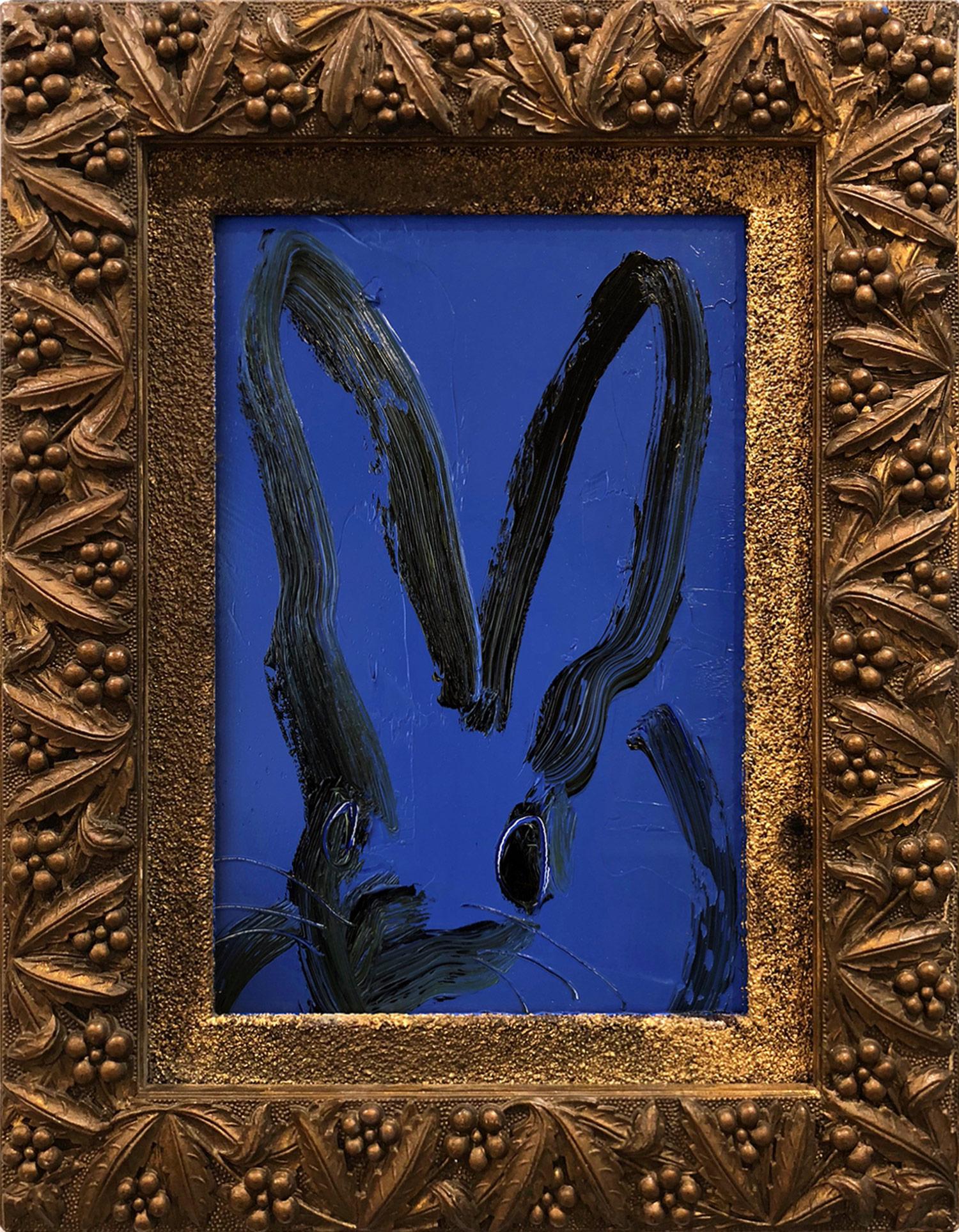 Hunt Slonem Animal Painting - Untitled (Bunny on Mid Night Blue)