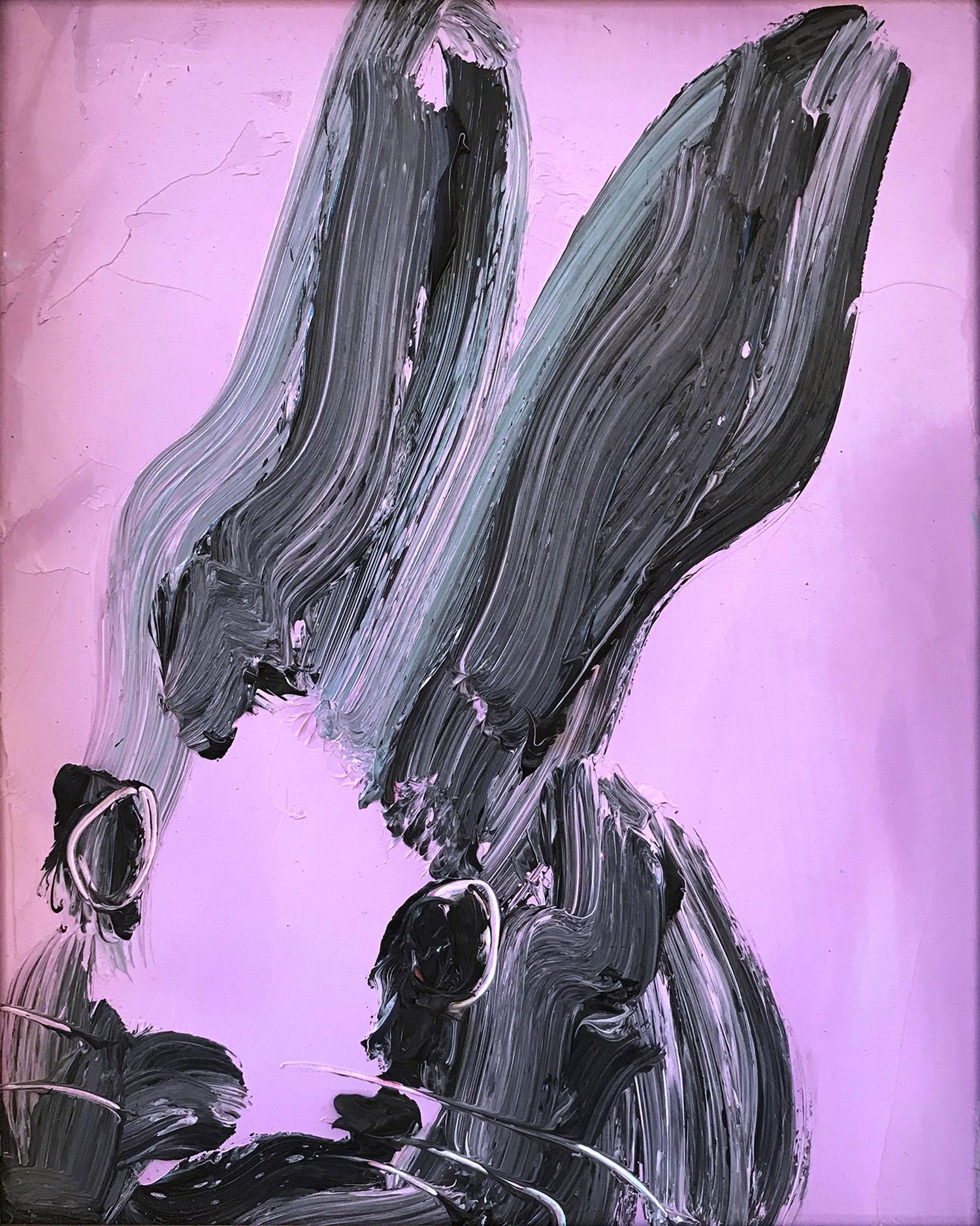 Untitled (Bunny on Purple) - Painting by Hunt Slonem