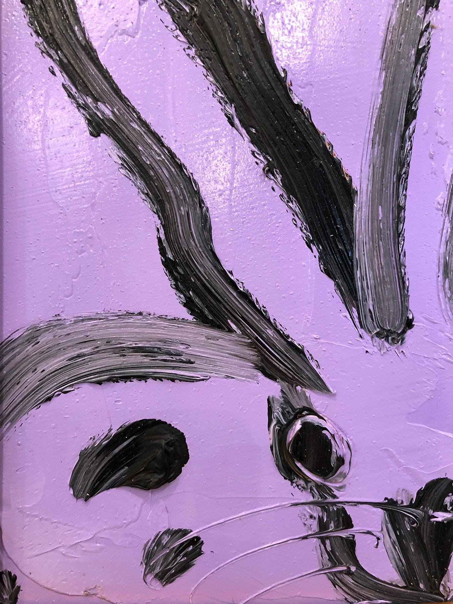 A wonderful composition of one of Slonem's most iconic subjects, Bunnies. This piece depicts a gestural figure of a black bunny on purple background with thick use of paint. It is housed in a wonderful antique 19th Century frame. Inspired by nature