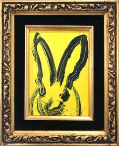 Untitled  (Bunny on Royal Yellow) Oil Painting on Wood Panel