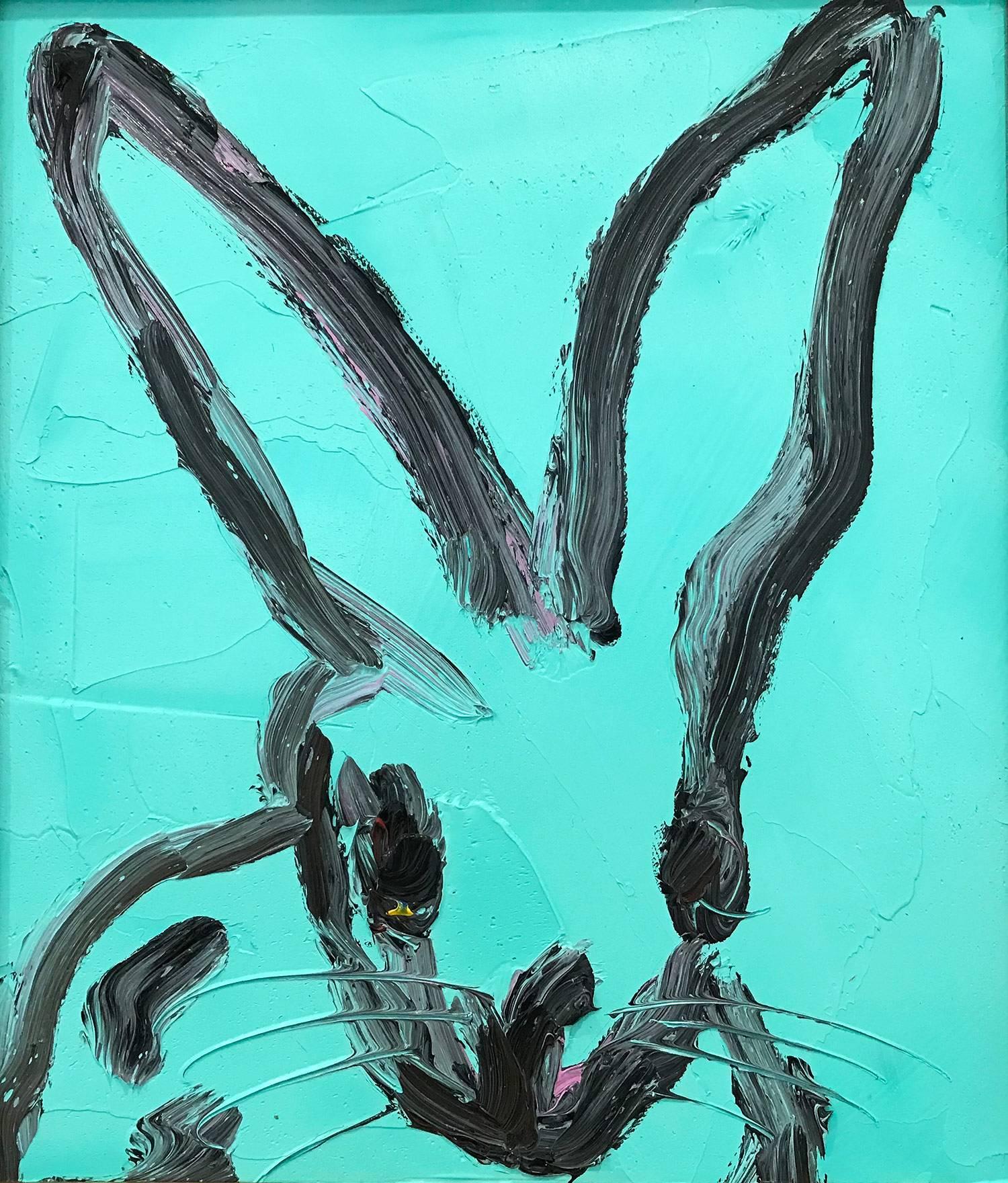 Untitled (Bunny on Turquoise) - Painting by Hunt Slonem