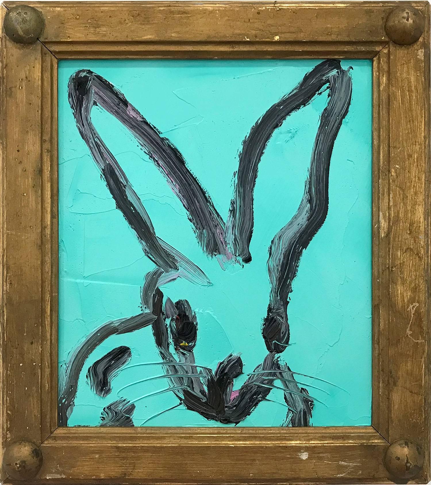 Hunt Slonem Abstract Painting - Untitled (Bunny on Turquoise)