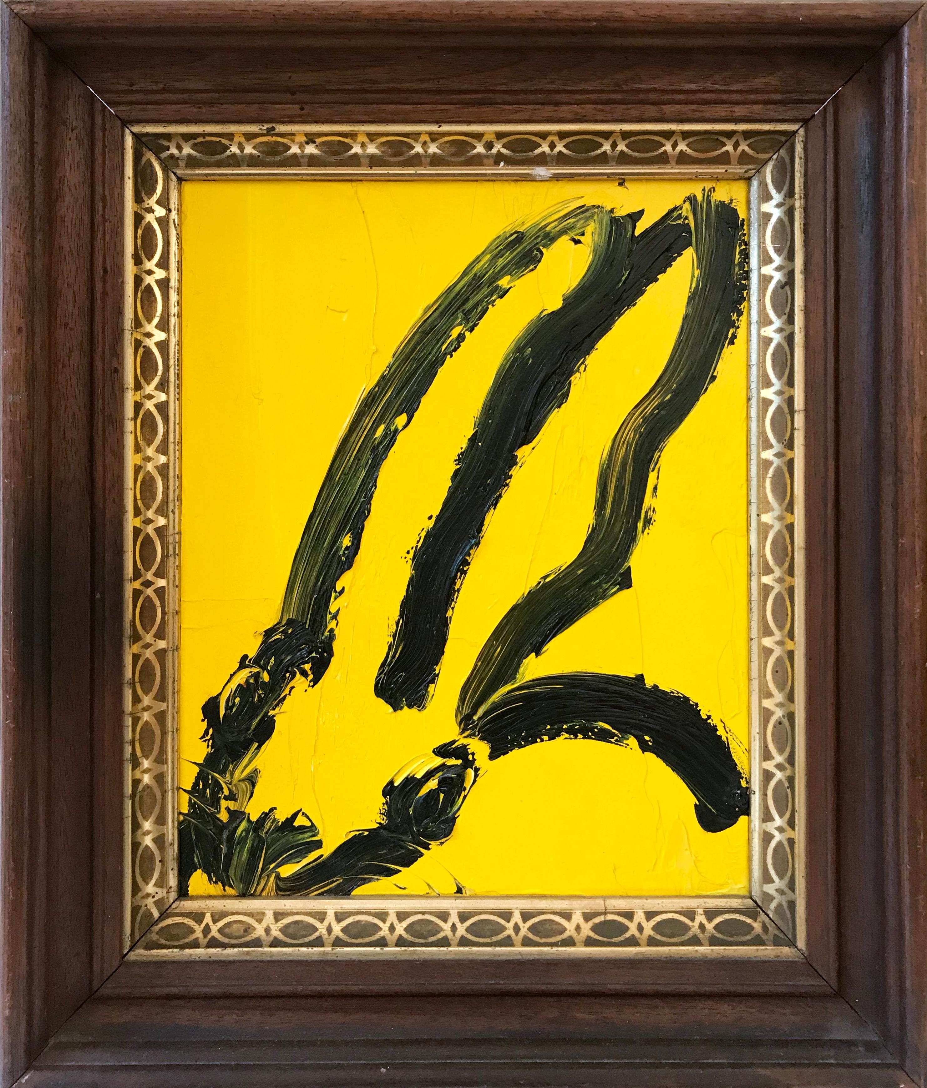 Hunt Slonem Animal Painting - "Untitled (Bunny on Tuscany Yellow)" Oil Painting on Wood Panel