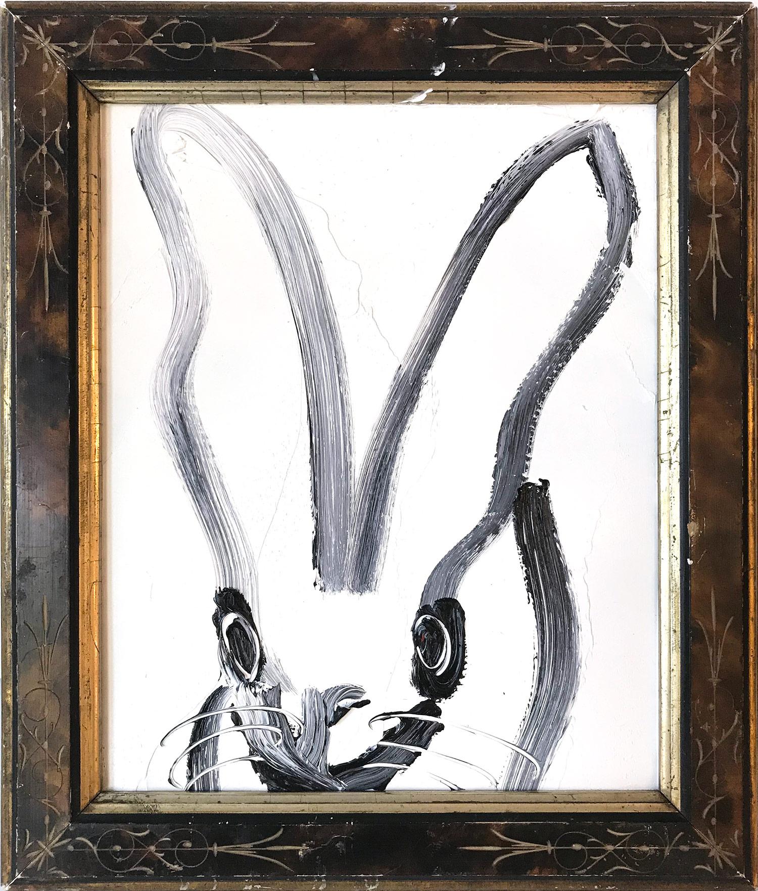 Hunt Slonem Abstract Painting - "Untitled (Bunny on White)" Oil Painting on Wood Panel