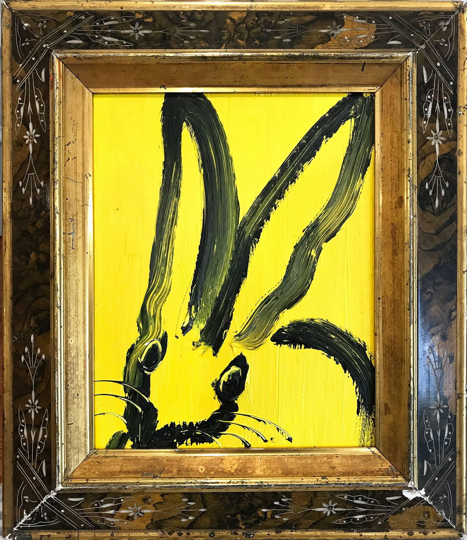 Hunt Slonem Abstract Painting - Untitled (Bunny on Yellow)