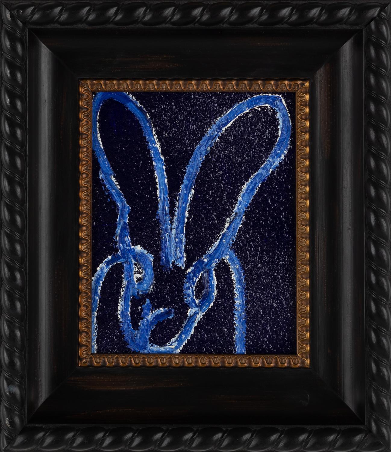 Hunt Slonem Figurative Painting - Untitled "Bunny Painting" Blue Original Oil Painting in Black Vintage Frame