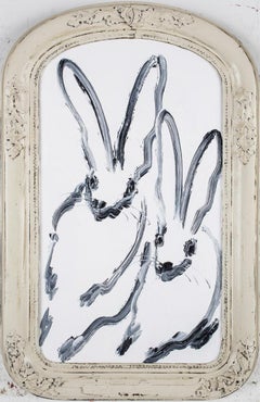 Untitled / "Bunny Painting" in Unique White Vintage Frame Signed on Verso