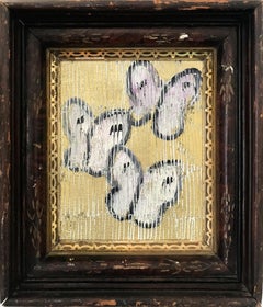 "Untitled (White Butterflies on Gold)" Oil & Mixed Media Painting on Wood Panel