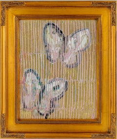 Untitled by Hunt Slonem - pink, gold  framed butterfly painting
