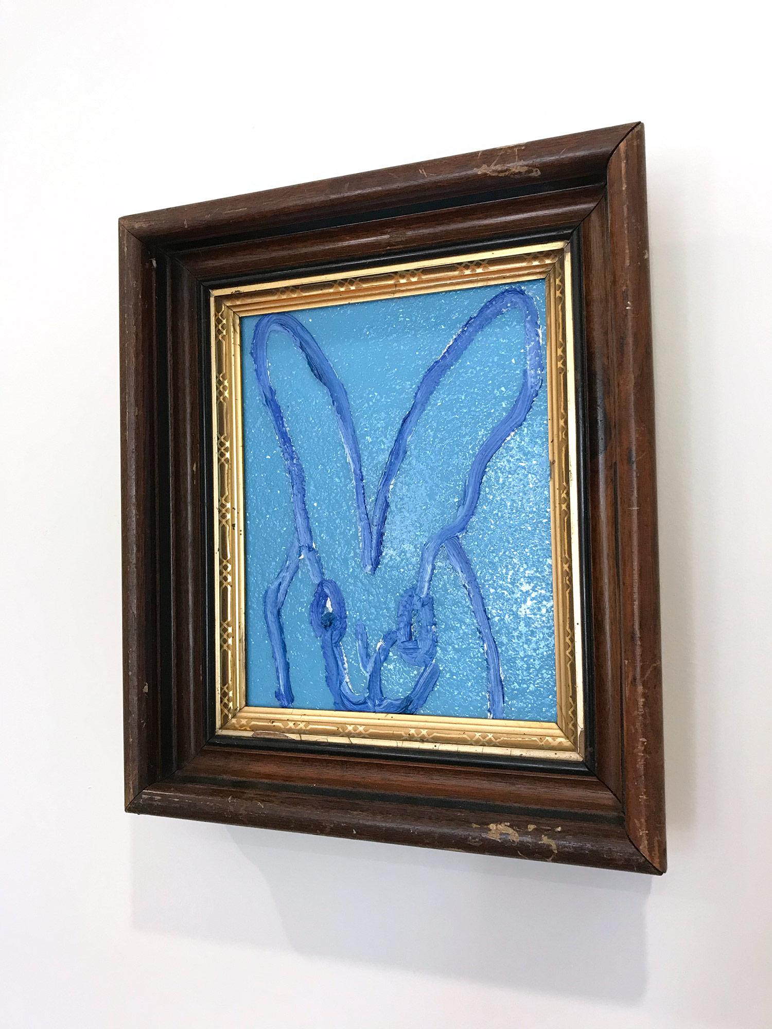 Untitled (Diamond Dust Bunny on Light Cobalt Blue) - Black Abstract Painting by Hunt Slonem