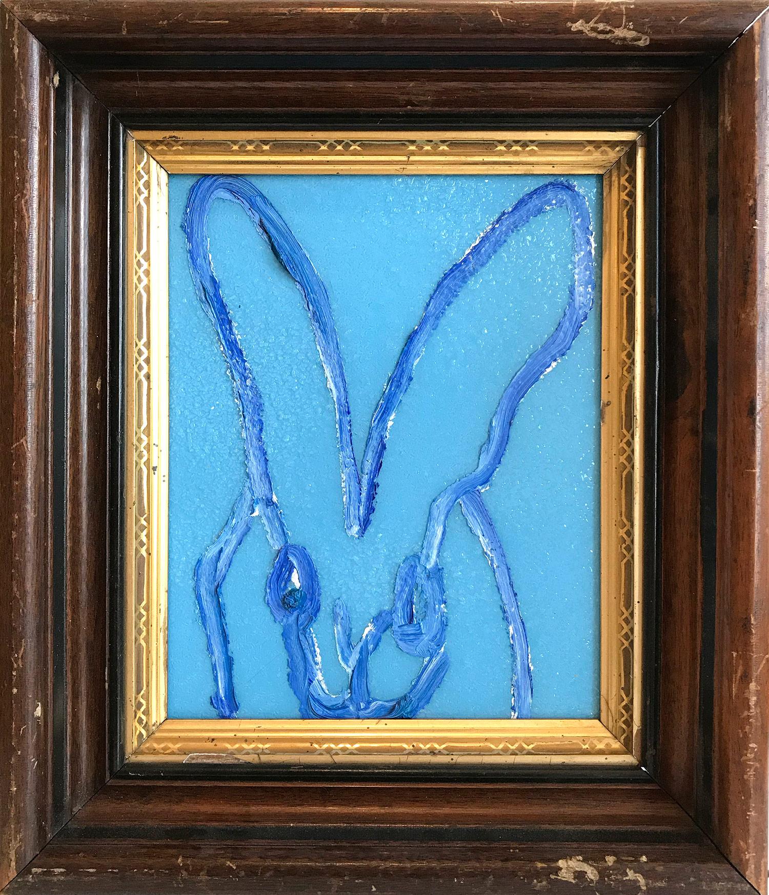 Hunt Slonem Abstract Painting - Untitled (Diamond Dust Bunny on Light Cobalt Blue)