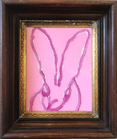 "Untitled (Diamond Dust Bunny on Pink)" Oil Painting on Wood Panel