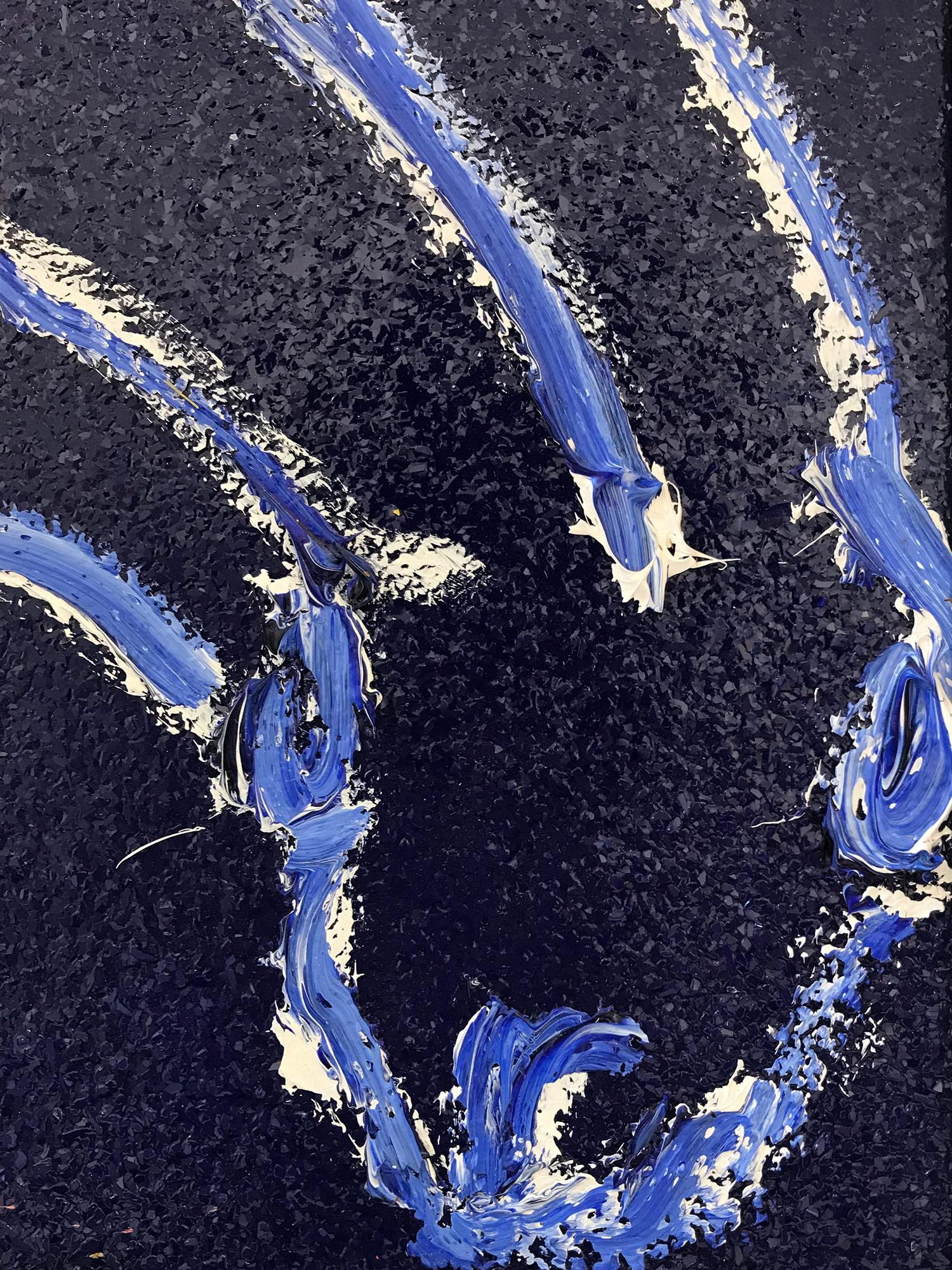 Untitled (Diamond Dust Bunny on Ultramarine Blue) - Black Animal Painting by Hunt Slonem