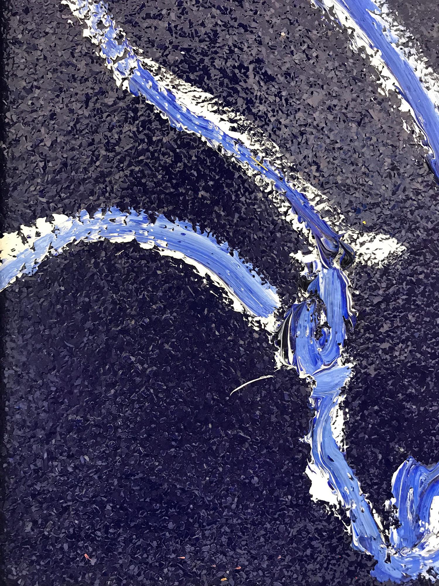 A wonderful composition of one of Slonem's most iconic subjects, Bunnies. This piece depicts a gestural figure of a white bunny on an ultramarine blue background with thick use of paint and diamond dust. It is housed in a wonderful antique 19th