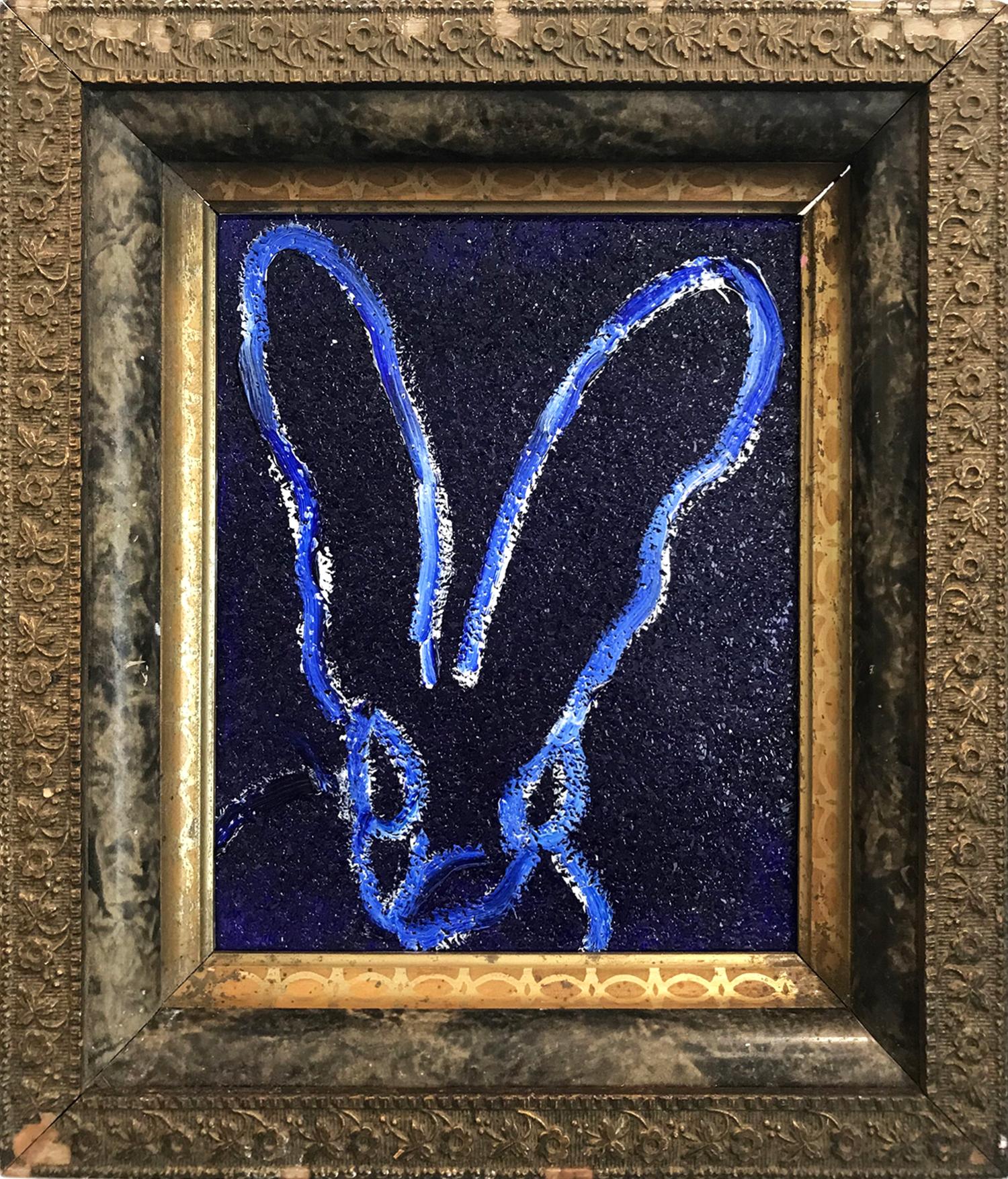 Hunt Slonem Abstract Painting - Untitled (Diamond Dust Bunny on Ultramarine Blue)