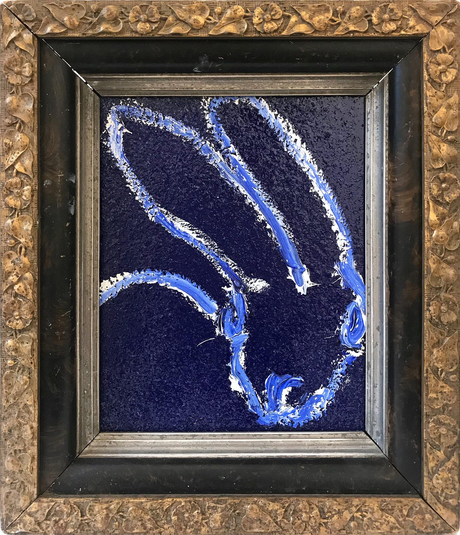 Hunt Slonem Animal Painting - Untitled (Diamond Dust Bunny on Ultramarine Blue)