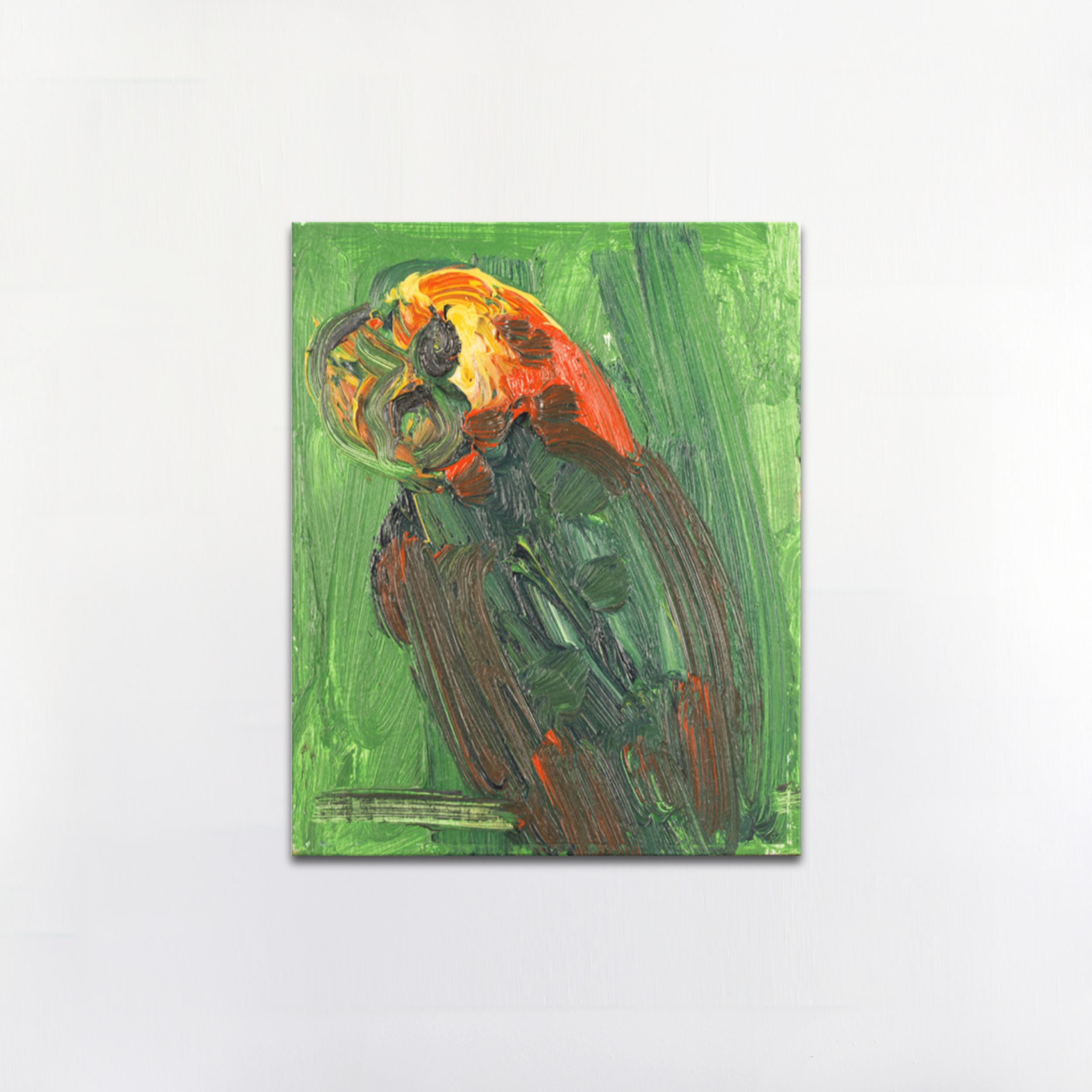 UNTITLED Green Bird - Painting by Hunt Slonem