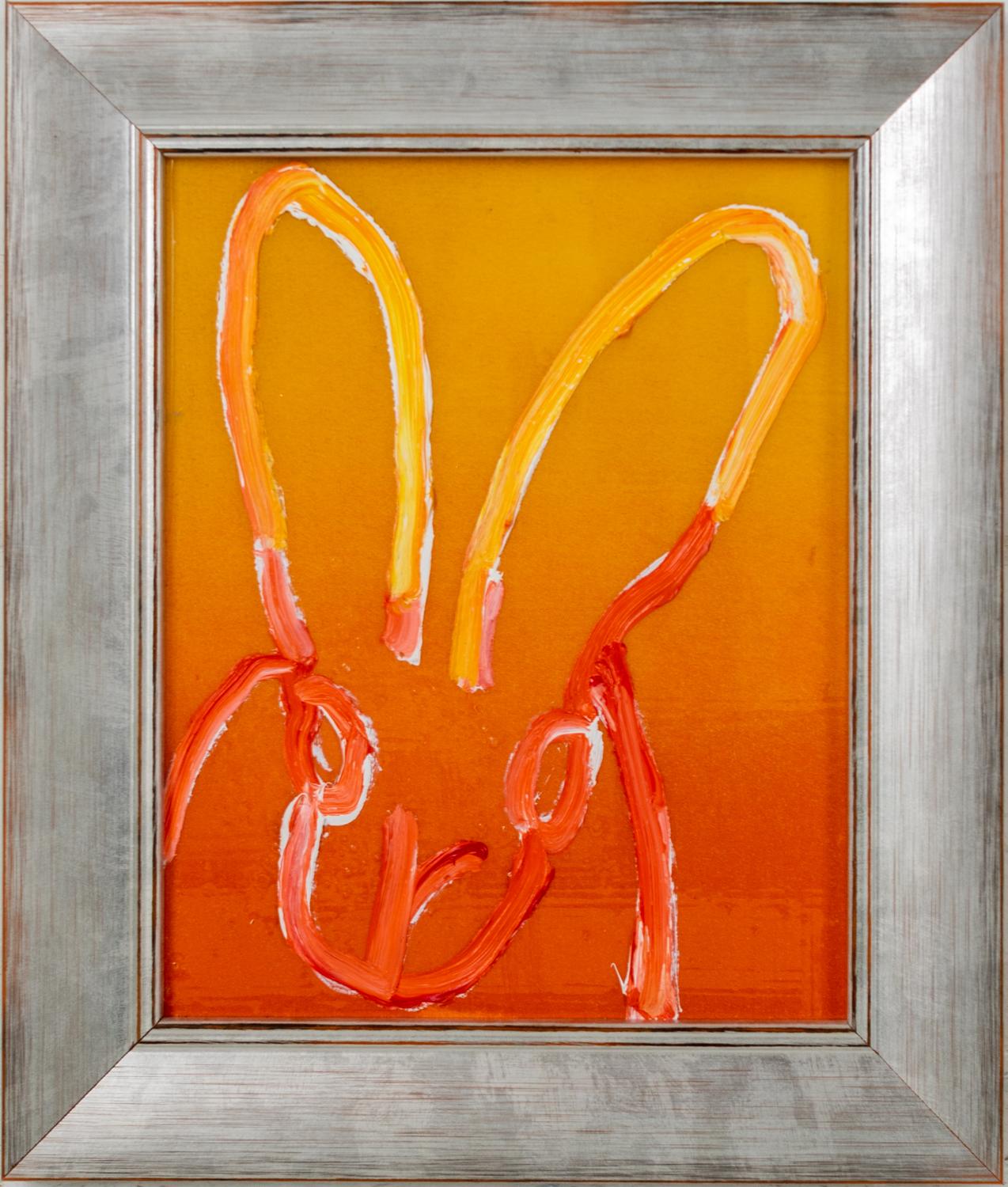 Hunt Slonem Animal Painting - Untitled Framed "Bunny Painting" Yellow Orange Oil Painting in Vintage Frame