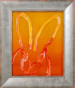 Untitled Framed "Bunny Painting" Yellow Orange Oil Painting in Vintage Frame