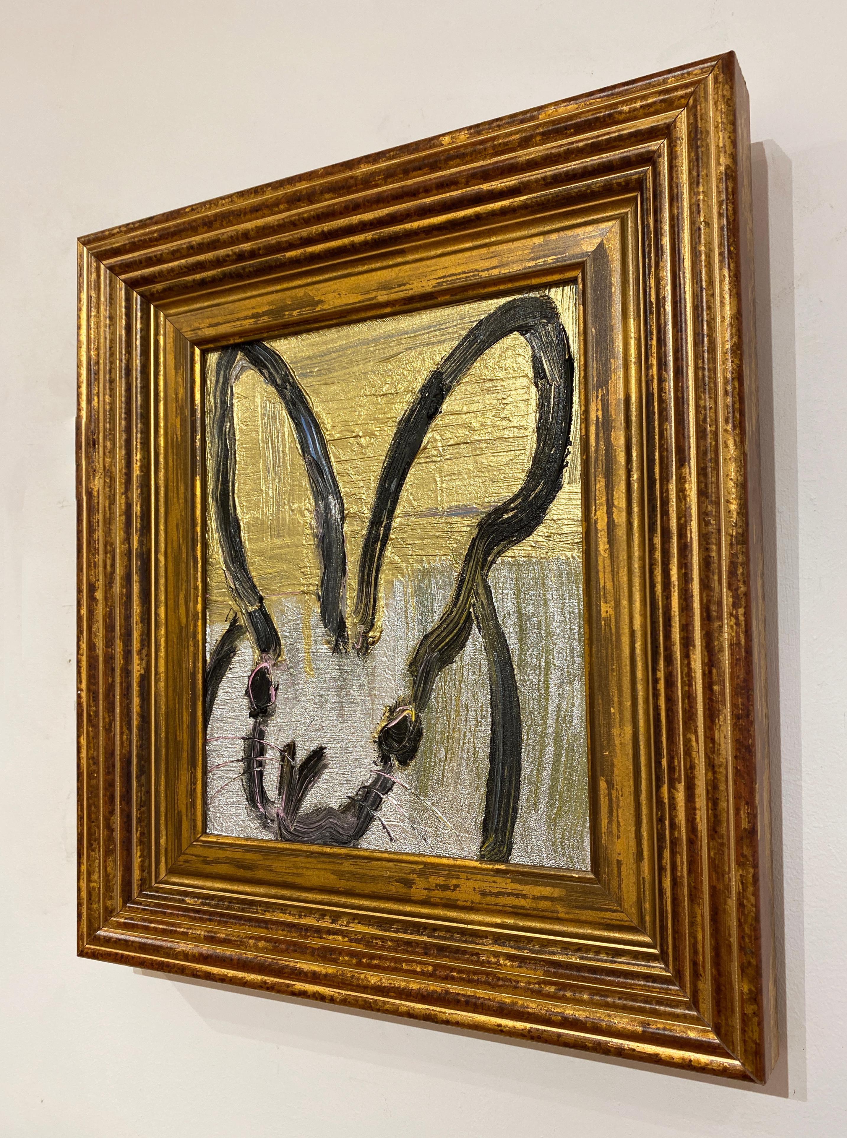 Untitled (Gold & Silver Bunny) - Brown Animal Painting by Hunt Slonem
