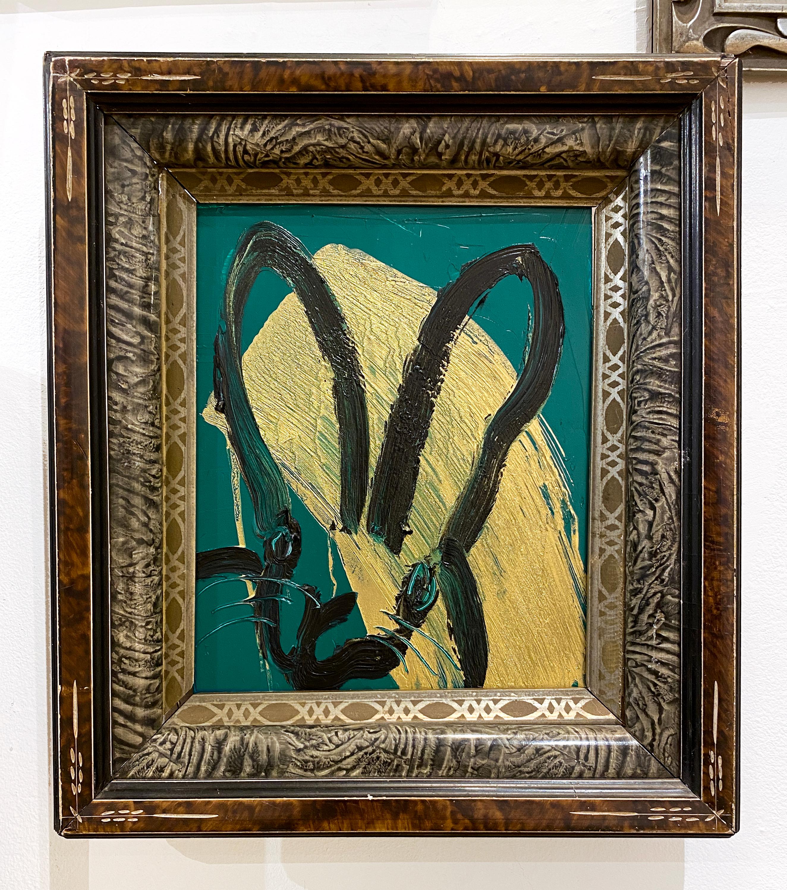 Untitled Green/Gold Bunny - Painting by Hunt Slonem
