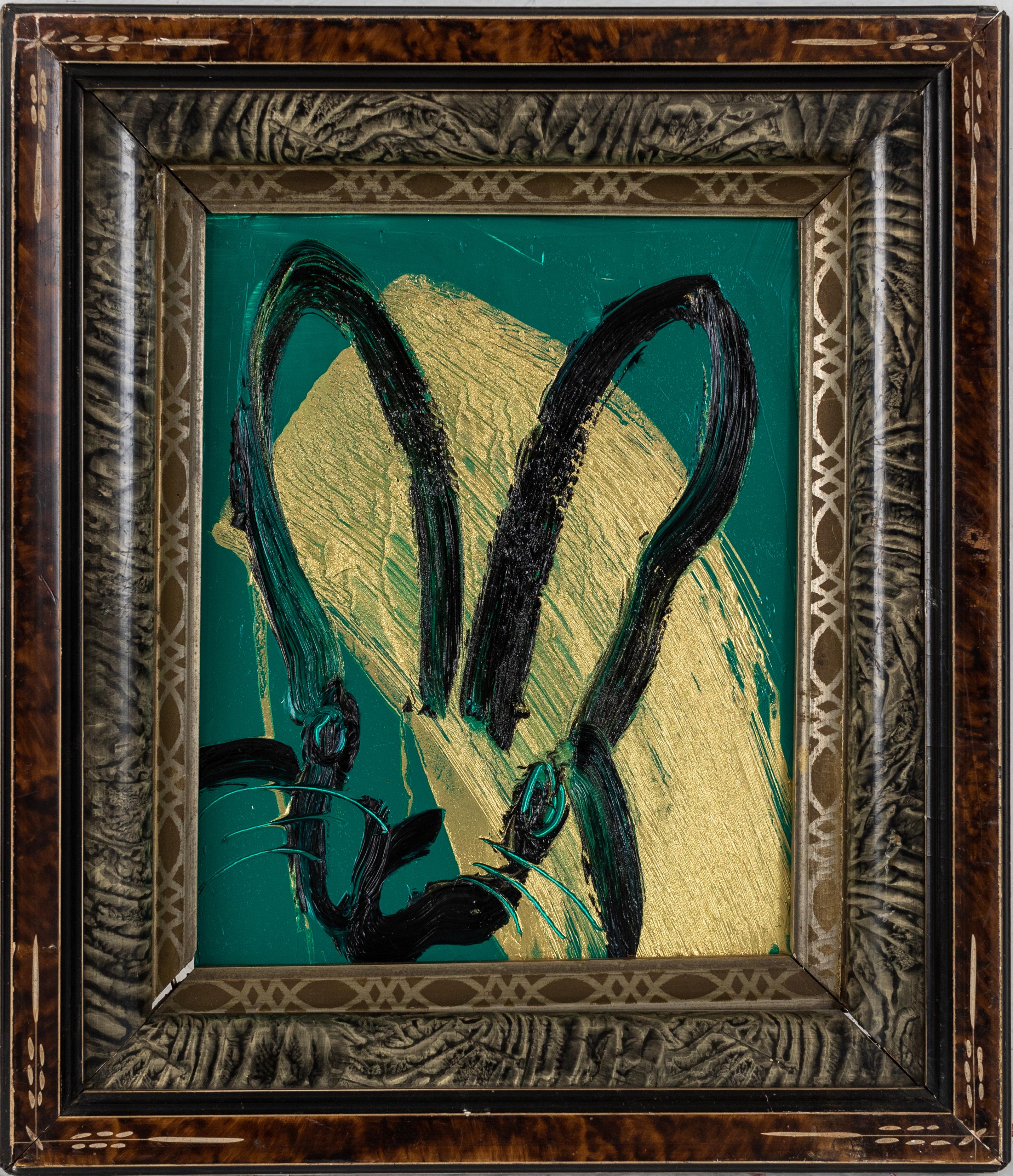 Hunt Slonem Animal Painting - Untitled Green/Gold Bunny
