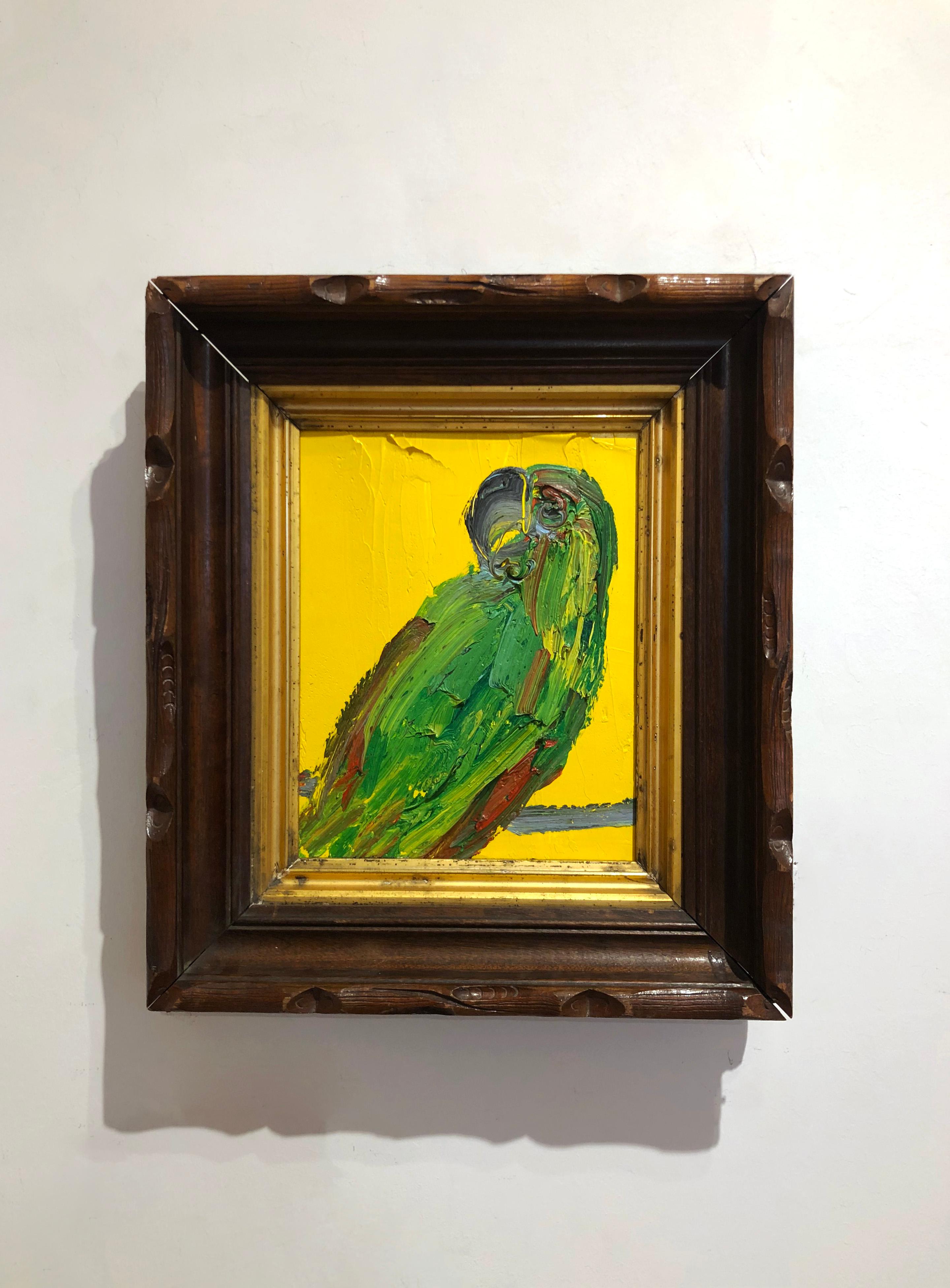 Untitled Green/Yellow Parrot - Painting by Hunt Slonem
