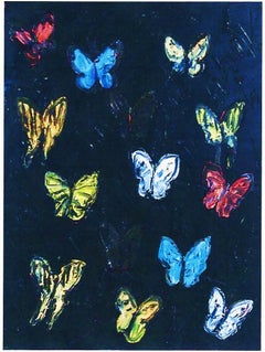 Hunt Slonem, Farfalle, Multicolore su nero, pittura ad olio originale strutturata